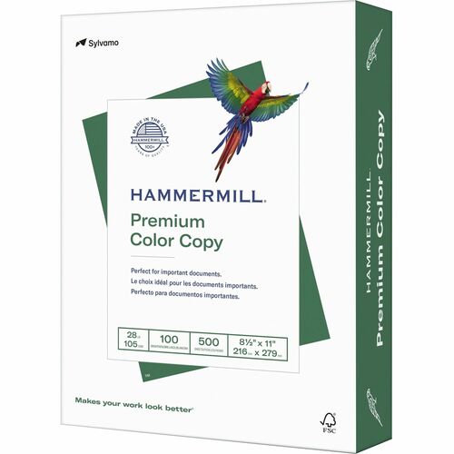 Hammermill Premium Color Copy Paper - White - 100 Brightness - Letter - 8 1/2" x 11" - 28 lb Basis Weight - 500 / Ream ( - Ream per Case)FSC