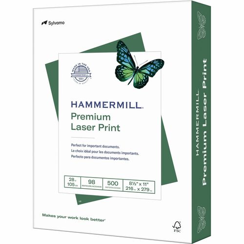 Hammermill Paper for Color 8.5x11 Laser Copy & Multipurpose Paper - White - 98 Brightness - Letter - 8 1/2" x 11" - 28 lb Basis Weight - Ultra Smooth - 500 / Ream - SFI - Laser Papers - HAM125534