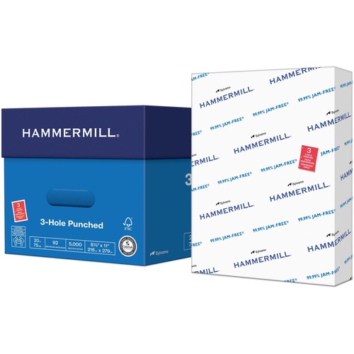 Hammermill Tidal Recycled Copy Paper - 92 Brightness - Letter - 8 1/2" x 11" - 20 lb Basis Weight - Acid-free, Pre-punched - White - 5000 / Box