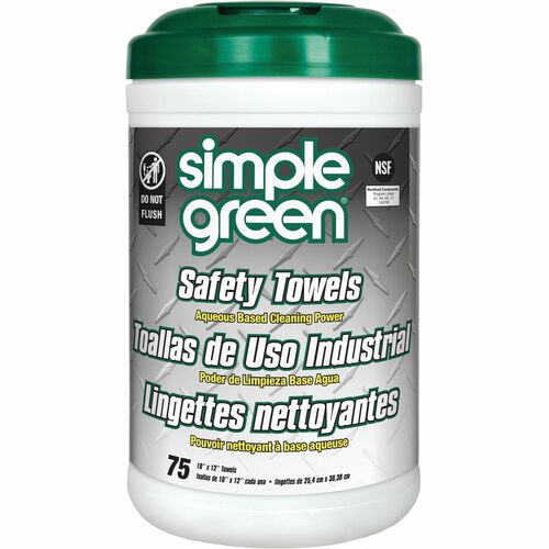 Simple Green Multi-Purpose Cleaning Safety Towels - 10" x 11.75" - Green - 75 Per Canister - 1 Each