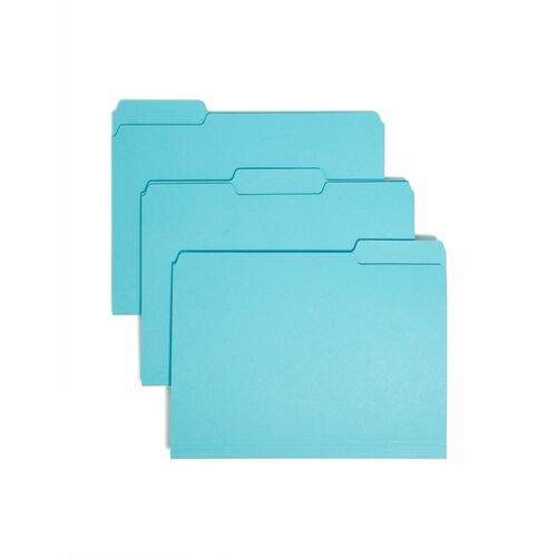 Smead 1/3 Tab Cut Letter Recycled Hanging Folder - 8 1/2" x 11" - 3/4" Expansion - Top Tab Location - Assorted Tab Position - Vinyl - Aqua - 10% Recycled - 100 / Box