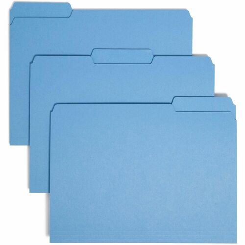 Smead 1/3 Tab Cut Letter Recycled Top Tab File Folder - 8 1/2" x 11" - 3/4" Expansion - Top Tab Location - Assorted Position Tab Position - Paper - Blue - 10% Recycled - 100 / Box
