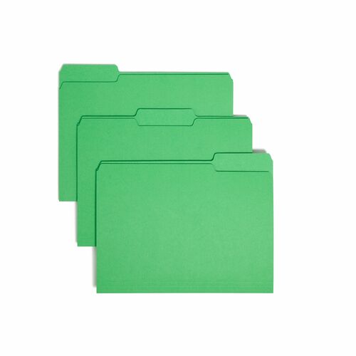 Smead 1/3 Tab Cut Letter Recycled Hanging Folder - 8 1/2" x 11" - 3/4" Expansion - Top Tab Location - Assorted Tab Position - 11 pt. - 1 Plys - Vinyl - Green - 10% Recycled - 100 / Box