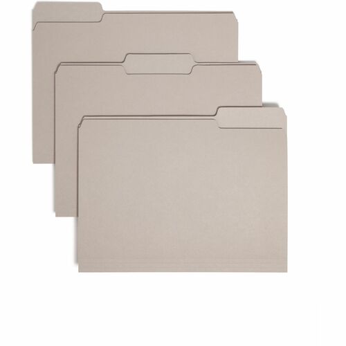 Smead 1/3 Tab Cut Letter Recycled Interior File Folder - 8 1/2" x 11" - 3/4" Expansion - Top Tab Location - Assorted Tab Position - Vinyl - Gray - 10% Recycled - 100 / Box