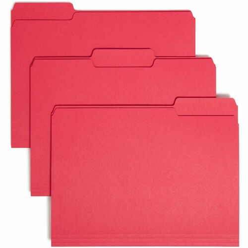 Smead 1/3 Tab Cut Letter Recycled Top Tab File Folder - 8 1/2" x 11" - 3/4" Expansion - Top Tab Location - Assorted Position Tab Position - Paper - Red - 10% Recycled - 100 / Box