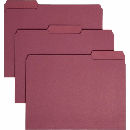 Smead 1/3 Tab Cut Letter Recycled Top Tab File Folder - 8 1/2" x 11" - 3/4" Expansion - Top Tab Location - Assorted Position Tab Position - Paper - Maroon - 10% Recycled - 100 / Box
