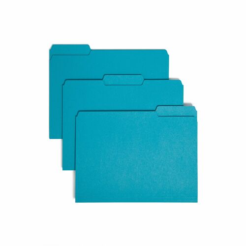 Smead Interior Folders - Letter - 8 1/2" x 11" Sheet Size - 3/4" Expansion - 1/3 Tab Cut - Assorted Position Tab Location - 11 pt. Folder Thickness - Teal - Recycled - 100 / Box