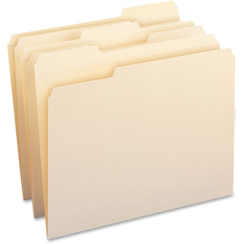 Smead 1/3 Tab Cut Letter Recycled Top Tab File Folder - 8 1/2" x 11" - 3/4" Expansion - Top Tab Location - Assorted Tab Position - 11 pt. - 2 Plys - Manila - Water Resistant, Spill Proof, Dirt Resistant, Oil Resistant, Rounded Corner - 30% Recycled - 100 