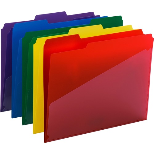 Smead 1/3 Tab Cut Letter Top Tab File Folder - 8 1/2" x 11" - 3/4" Expansion - Top Tab Location - Assorted Position Tab Position - Polypropylene - Blue, Green, Red, Yellow, Purple - 30 / Box