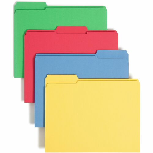 Smead Colored 1/3 Tab Cut Letter Recycled Top Tab File Folder - 8 1/2" x 11" - 3/4" Expansion - Top Tab Location - Assorted Position Tab Position - Blue, Green, Red, Yellow - 10% Recycled - 12 / Pack
