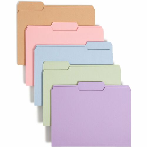 Smead Colored 1/3 Tab Cut Letter Recycled Top Tab File Folder - 8 1/2" x 11" - Top Tab Location - Assorted Position Tab Position - Camel, Lake Blue, Lavender, Moss, Pink - 10% Recycled - 100 / Box