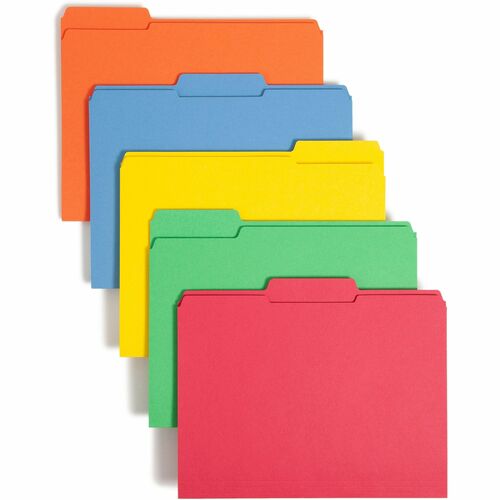 Smead Colored 1/3 Tab Cut Letter Recycled Top Tab File Folder - 8 1/2" x 11" - 3/4" Expansion - Top Tab Location - Assorted Position Tab Position - Blue, Green, Orange, Yellow - 10% Recycled - 100 / Box