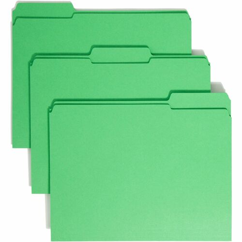 Smead Colored 1/3 Tab Cut Letter Recycled Top Tab File Folder - 8 1/2" x 11" - 3/4" Expansion - Top Tab Location - Assorted Position Tab Position - Green - 10% Recycled - 100 / Box