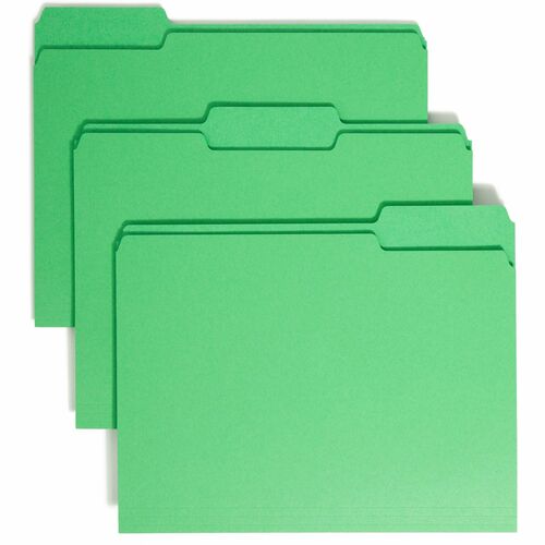 Smead Colored 1/3 Tab Cut Letter Recycled Top Tab File Folder - 8 1/2" x 11" - 3/4" Expansion - Top Tab Location - Assorted Position Tab Position - Green - 10% Recycled - 100 / Box