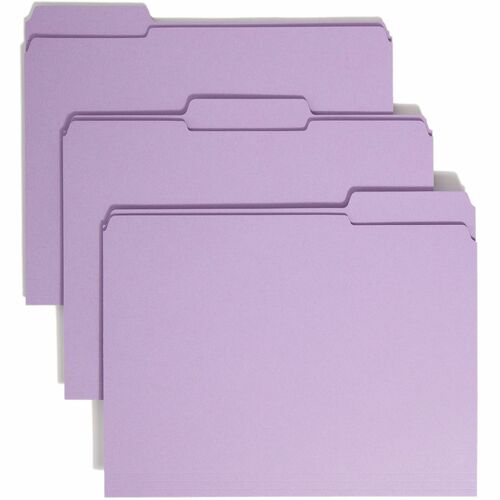 Smead Colored 1/3 Tab Cut Letter Recycled Top Tab File Folder - 8 1/2" x 11" - 3/4" Expansion - Top Tab Location - Assorted Position Tab Position - Lavender - 10% Recycled - 100 / Box