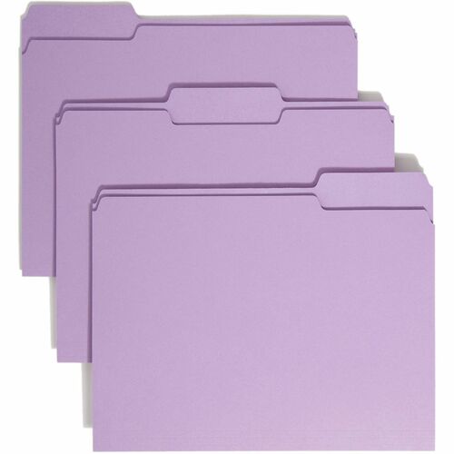 Smead Colored 1/3 Tab Cut Letter Recycled Top Tab File Folder - 8 1/2" x 11" - 3/4" Expansion - Top Tab Location - Assorted Position Tab Position - Lavender - 10% Recycled - 100 / Box