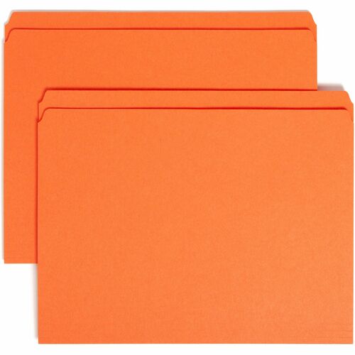 Smead Colored Straight Tab Cut Letter Recycled Top Tab File Folder - 8 1/2" x 11" - 3/4" Expansion - Orange - 10% Recycled - 100 / Box