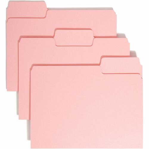 Smead Colored 1/3 Tab Cut Letter Recycled Top Tab File Folder - 8 1/2" x 11" - 3/4" Expansion - Top Tab Location - Assorted Position Tab Position - Pink - 10% Recycled - 100 / Box