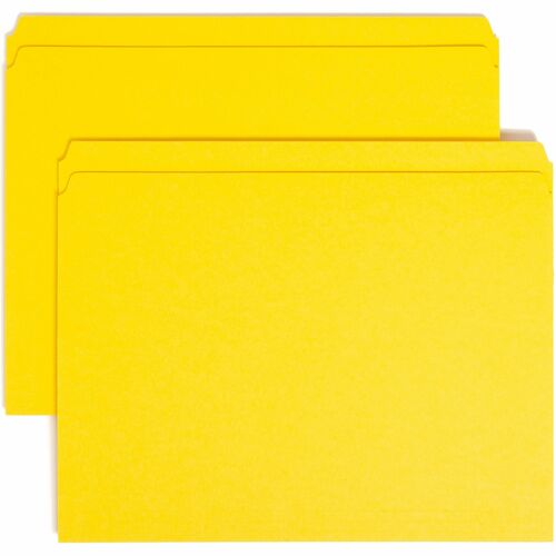 Smead Colored Straight Tab Cut Letter Recycled Top Tab File Folder - 8 1/2" x 11" - 3/4" Expansion - Yellow - 10% Recycled - 100 / Box