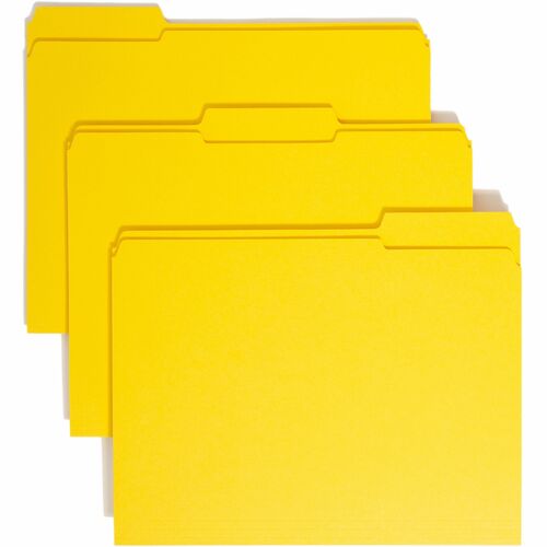 Smead Colored 1/3 Tab Cut Letter Recycled Top Tab File Folder - 8 1/2" x 11" - Top Tab Location - Assorted Position Tab Position - Yellow - 10% Recycled - 100 / Box