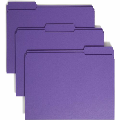 Smead Colored 1/3 Tab Cut Letter Recycled Top Tab File Folder - 8 1/2" x 11" - 3/4" Expansion - Top Tab Location - Assorted Position Tab Position - Purple - 10% Recycled - 100 / Box