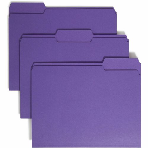 Smead Colored 1/3 Tab Cut Letter Recycled Top Tab File Folder - 8 1/2" x 11" - 3/4" Expansion - Top Tab Location - Assorted Position Tab Position - Purple - 10% Recycled - 100 / Box