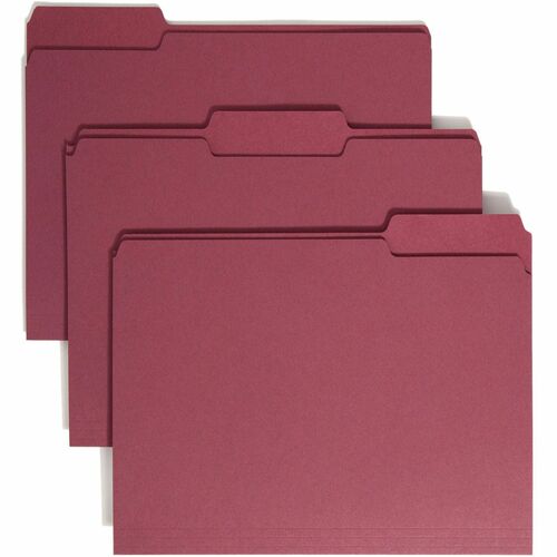 Smead Colored 1/3 Tab Cut Letter Recycled Top Tab File Folder - 8 1/2" x 11" - 3/4" Expansion - Top Tab Location - Assorted Position Tab Position - Maroon - 10% Recycled - 100 / Box