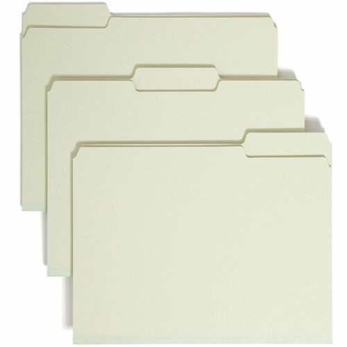 Smead 1/3 Tab Cut Letter Recycled Top Tab File Folder - 8 1/2" x 11" - 1" Expansion - Top Tab Location - Assorted Position Tab Position - Pressboard - Gray, Green - 100% Recycled - 25 / Box