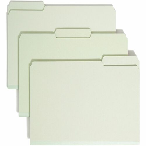 Smead 1/3 Tab Cut Letter Recycled Top Tab File Folder - 8 1/2" x 11" - 2" Expansion - Top Tab Location - Assorted Position Tab Position - Pressboard - Gray, Green - 100% Recycled - 25 / Box