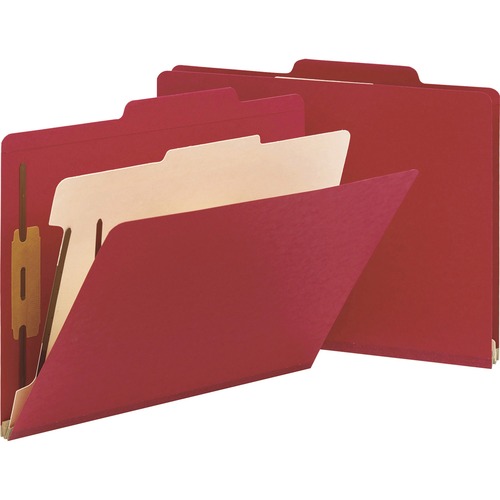 Smead Colored 2/5 Tab Cut Letter Recycled Classification Folder - 8 1/2" x 11" - 2" Expansion - 2 x 2B Fastener(s) - 2" Fastener Capacity for Folder - Top Tab Location - Right of Center Tab Position - 1 Divider(s) - Red - 10% Recycled - 10 / Box