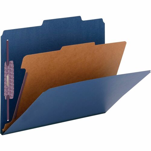Smead SafeSHIELD 2/5 Tab Cut Letter Recycled Classification Folder - 8 1/2" x 11" - 2" Expansion - 2 x 2S Fastener(s) - 2" Fastener Capacity for Folder - Top Tab Location - Right of Center Tab Position - 1 Divider(s) - Pressboard - Dark Blue - 100% Recycl