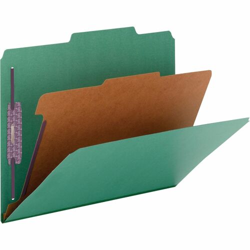 Smead SafeSHIELD 2/5 Tab Cut Letter Recycled Classification Folder - 8 1/2" x 11" - 2" Expansion - 2 x 2S Fastener(s) - 2" Fastener Capacity for Folder - Top Tab Location - Right of Center Tab Position - 1 Divider(s) - Pressboard - Green - 100% Recycled -