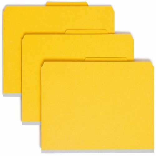 Smead SafeSHIELD 2/5 Tab Cut Letter Recycled Classification Folder - 8 1/2" x 11" - 2" Expansion - 2 x 2S Fastener(s) - 2" Fastener Capacity for Folder - Top Tab Location - Right of Center Tab Position - 1 Divider(s) - Pressboard - Yellow - 100% Recycled 