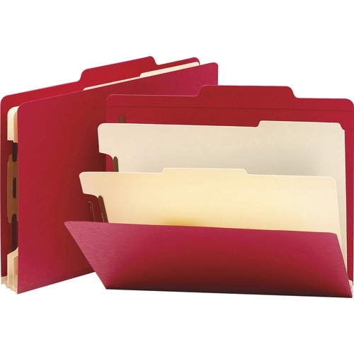 Smead Colored Classification Folders - Letter - 8 1/2" x 11" Sheet Size - 2" Expansion - 2" Fastener Capacity for Folder - 2/5 Tab Cut - Right of Center Tab Location - 2 Divider(s) - 18 pt. Folder Thickness - Tear Resistant - Red - Recycled - 10 / Box""