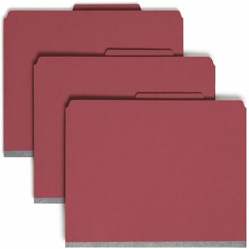 Smead SafeSHIELD 2/5 Tab Cut Letter Recycled Classification Folder - 8 1/2" x 11" - 2" Expansion - 2 x 2S Fastener(s) - 2" Fastener Capacity for Folder - Top Tab Location - Right of Center Tab Position - 2 Divider(s) - Pressboard - Bright Red - 100% Recyc