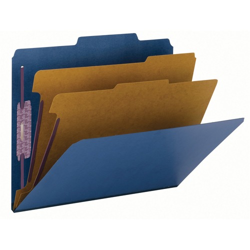 Smead SafeSHIELD 2/5 Tab Cut Letter Recycled Classification Folder - 8 1/2" x 11" - 2" Expansion - 2 x 2S Fastener(s) - 2" Fastener Capacity for Folder - Top Tab Location - Right of Center Tab Position - 2 Divider(s) - Pressboard - Dark Blue - 100% Recycl