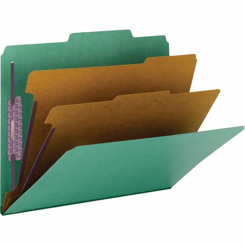 Smead SafeSHIELD 2/5 Tab Cut Letter Recycled Classification Folder - 8 1/2" x 11" - 2" Expansion - 2 x 2S Fastener(s) - 2" Fastener Capacity for Folder - Top Tab Location - Right of Center Tab Position - 2 Divider(s) - Pressboard - Green - 100% Recycled - - Pressboard Classification Folders - SMD14033