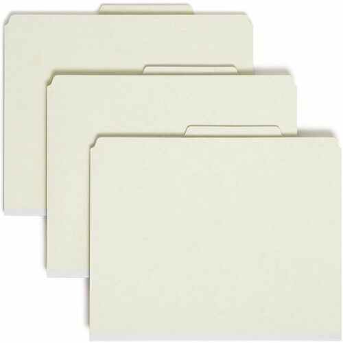 Smead SafeSHIELD 2/5 Tab Cut Letter Recycled Classification Folder - 8 1/2" x 11" - 2" Expansion - 2 x 2S Fastener(s) - 2" Fastener Capacity for Folder - Top Tab Location - Right of Center Tab Position - 2 Divider(s) - Pressboard - Gray, Green - 100% Recy
