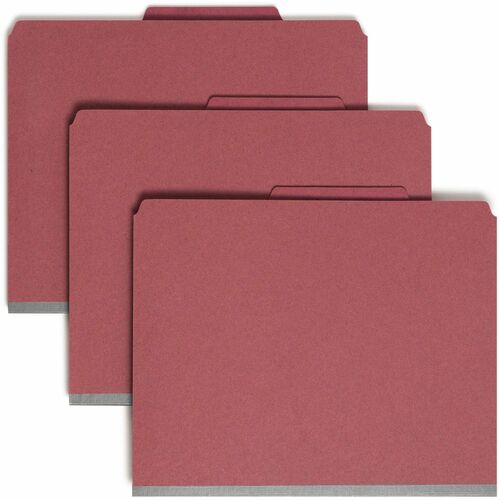 Smead Pocket Divider SafeShield Classification Folders - Letter - 8 1/2" x 11" Sheet Size - 2" Expansion - 2" Fastener Capacity for Folder - 2 Pocket(s) - 2/5 Tab Cut - Right of Center Tab Location - 2 Divider(s) - 25 pt. Folder Thickness - Red - Recycled
