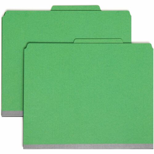 Smead Pocket Divider PressBoard Classification Folders - Letter - 8 1/2" x 11" Sheet Size - 2" Expansion - 2" Fastener Capacity for Folder - 2 Pocket(s) - 2/5 Tab Cut - Right of Center Tab Location - 2 Divider(s) - 25 pt. Folder Thickness - Green - Recycl