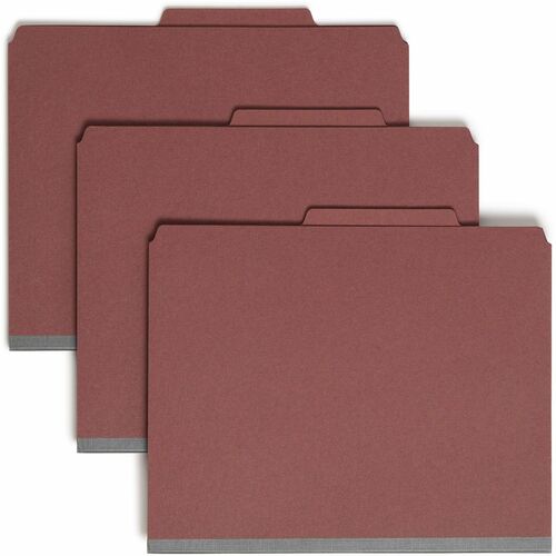 Smead SafeSHIELD 2/5 Tab Cut Letter Recycled Classification Folder - 8 1/2" x 11" - 3" Expansion - 2 x 2S Fastener(s) - 1" Fastener Capacity for Folder - Top Tab Location - Right of Center Tab Position - 3 Divider(s) - Pressboard - Red - 100% Recycled - 1