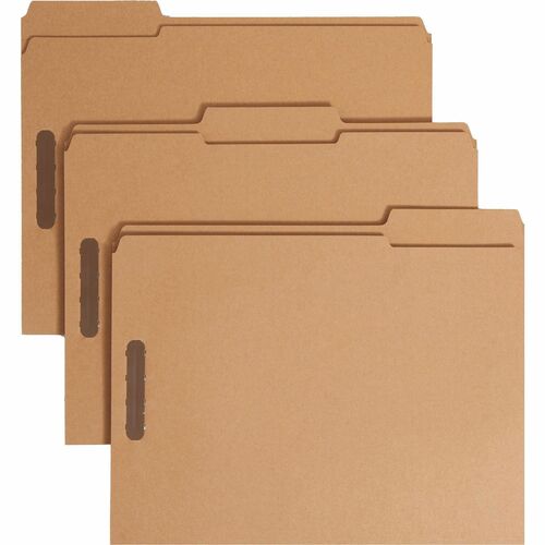 Smead 1/3 Tab Cut Letter Recycled Fastener Folder - 8 1/2" x 11" - 3/4" Expansion - 2 x 2K Fastener(s) - 2" Fastener Capacity for Folder - Top Tab Location - Assorted Position Tab Position - Kraft - Kraft - 10% Recycled - 50 / Box