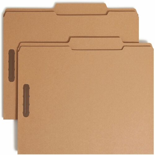 Smead 2/5 Tab Cut Letter Recycled Fastener Folder - 8 1/2" x 11" - 3/4" Expansion - 2 x 2K Fastener(s) - 2" Fastener Capacity for Folder - Top Tab Location - Right of Center Tab Position - Kraft - Kraft - 10% Recycled - 50 / Box - Top Tab Fastener Folders - SMD14880