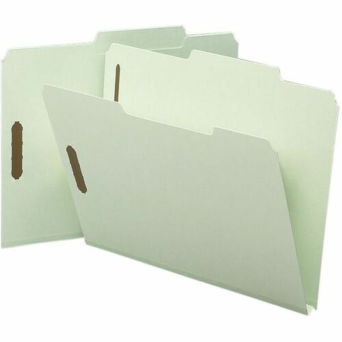 Smead 2/5 Tab Cut Letter Recycled Fastener Folder - 8 1/2" x 11" - 1" Expansion - 2 x 2S Fastener(s) - 2" Fastener Capacity for Folder - Top Tab Location - Right of Center Tab Position - Pressboard - Gray, Green - 100% Recycled - 25 / Box