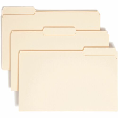 1/3 Tab Cut Legal Recycled Top Tab File Folder - 8 1/2" x 14" - 3/4" Expansion - Top Tab Location - Assorted Position Tab Position - Manila - Manila - 10% Recycled - 100 / Box