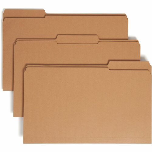 Smead 1/3 Tab Cut Legal Recycled Top Tab File Folder - 8 1/2" x 14" - 3/4" Expansion - Assorted Position Tab Position - Kraft - Kraft - 10% Recycled - 100 / Box