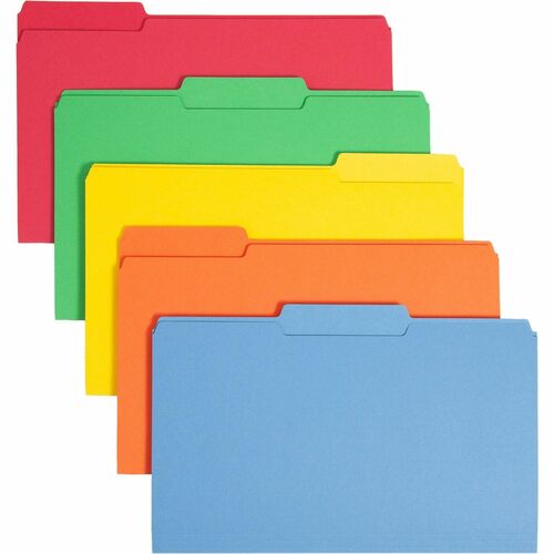 Smead Colored 1/3 Tab Cut Legal Recycled Top Tab File Folder - 8 1/2" x 14" - 3/4" Expansion - Top Tab Location - Assorted Position Tab Position - Blue, Green, Orange, Red, Yellow - 10% Recycled - 100 / Box
