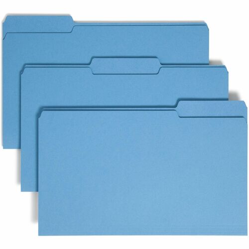 Smead Colored 1/3 Tab Cut Legal Recycled Top Tab File Folder - 8 1/2" x 14" - 3/4" Expansion - Top Tab Location - Assorted Tab Position - 11 pt. - 1 Plys - Blue - Rounded Corner - 10% Recycled - 100 / Box