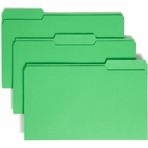 Smead Colored 1/3 Tab Cut Legal Recycled Top Tab File Folder - 8 1/2" x 14" - 3/4" Expansion - Top Tab Location - Assorted Position Tab Position - Green - 10% Recycled - 100 / Box