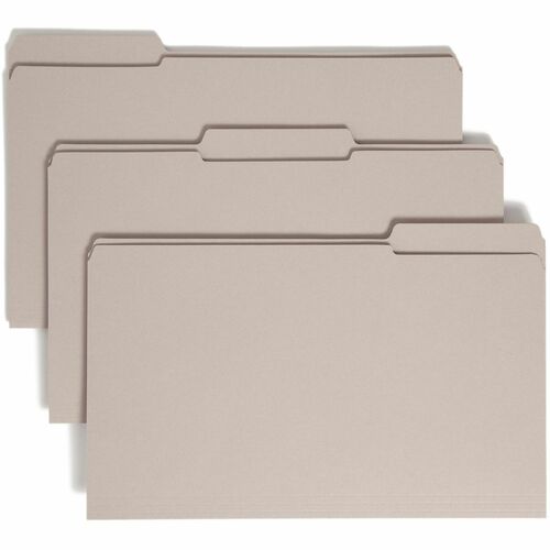 Smead Colored 1/3 Tab Cut Legal Recycled Top Tab File Folder - 8 1/2" x 14" - 3/4" Expansion - Top Tab Location - Assorted Position Tab Position - Gray - 10% Recycled - 100 / Box
